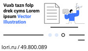 Abstract human holding book and measuring instruments, text elements, geometric lines and shapes. Ideal for education, e-learning, instruction, modern learning, online courses, teaching, academia. Modern Educational Concept with Abstract Human, Text and Geometric Elements. Стоковая иллюстрация, агентство Ingram Publishing / Фотобанк Лори