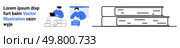 Characters reading on steps and screen, pair of stacked books with cover lines. Ideal for e-learning, online courses, educational websites, digital libraries, blogs, academic articles, and student. Modern Educational Concept with Characters Reading and Stacked Books in Blue and White. Стоковая иллюстрация, агентство Ingram Publishing / Фотобанк Лори