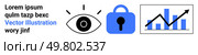 Eye symbol indicating visibility, blue padlock representing security, and upward-trending graph icon against bars. Ideal for technology, web design, cybersecurity, e-commerce, data analysis, digital. Data Privacy, Security, and Analytics Concept with Eye, Lock, and Rising Graph Chart Icons. Стоковая иллюстрация, агентство Ingram Publishing / Фотобанк Лори
