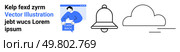 Lettering Kelp fexd zyrm and jegt wucs Lorem ipsum, person holding CASHBACK sign, notification bell, and cloud symbol. Ideal for web design, UIUX, blog posts, advertisements, presentations, social. Notification Bell, Cloud, and Cashback Elements for Web Design in Blue and Black. Стоковая иллюстрация, агентство Ingram Publishing / Фотобанк Лори