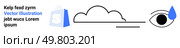 Depicts a shopping bag, a cloud, and an eye with a teardrop. Ideal for e-commerce, cloud services, user experience, digital transformation, and emotions. Black, blue, and white vector elements. Online Shopping Concept with Cloud Storage and User Emotions Visualization against White Background. Стоковая иллюстрация, агентство Ingram Publishing / Фотобанк Лори