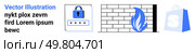 Three icons show a blue lock with a password field, a firewall with a flame, and a shopping bag with a white logo. Ideal for online security, data protection, cybersecurity, e-commerce, firewalls. Secure Online Shopping and Data Protection with Firewalls and Passwords. Стоковая иллюстрация, агентство Ingram Publishing / Фотобанк Лори