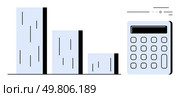 Bar graph depicting three columns of varying heights beside a calculator. Ideal for financial planning, data analysis, education, business strategy, accounting, investment assessment, presentations. Financial Bar Graph with Calculator Representing Data Analysis and Calculation Concepts. Стоковая иллюстрация, агентство Ingram Publishing / Фотобанк Лори