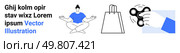 Woman meditating in lotus position, paper shopping bag, hand holding fidget spinner. Ideal for wellness, mindfulness, consumerism, stress management, relaxation ecommerce lifestyle. Landing page. Meditation, Shopping, and Stress Relief Icons Representing Modern Lifestyle Activities. Стоковая иллюстрация, агентство Ingram Publishing / Фотобанк Лори