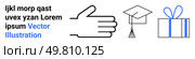 Hand giving thumbs up, graduation cap, and gift box. Ideal for congratulating students, celebrating success, achievement, education, rewards encouragement gratitude. Perfect for website landing. Hand Gesture, Graduation Cap, and Gift Box Representing Congratulations and Achievement. Стоковая иллюстрация, агентство Ingram Publishing / Фотобанк Лори