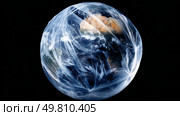 Earth viewed from space, wrapped in plastic. Symbol of a major environmental problem caused by urban overconsumption waste. Abstract image. Стоковое AI-изображение, AI-художник ALLA YURTAYEVA / Фотобанк Лори
