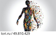 Consumer goods growing like tumors on a human figure. Symbol of a major environmental problem caused by urban overconsumption waste. Abstract image. Стоковое AI-изображение, AI-художник ALLA YURTAYEVA / Фотобанк Лори