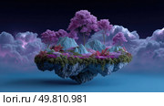 Enchanting floating island with vibrant pink trees. Стоковое AI-изображение, AI-художник Юрий Поздников / Фотобанк Лори