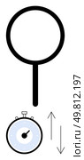 Magnifying glass above stopwatch with directional arrows representing time management, analysis, thoroughness, punctuality, efficiency, research, and scrutiny. Ideal for productivity, research. Magnifying Glass and Stopwatch with Arrow Indicators for Time Management and Analysis. Стоковая иллюстрация, агентство Ingram Publishing / Фотобанк Лори