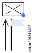 Envelope with notification dot, upward arrow indicating priority, and flag representing importance. Ideal for email alerts, notifications, priority messages, inbox management, communication apps. Email Notification and Priority Highlight with Message Alert and Upward Arrow Icon. Стоковая иллюстрация, агентство Ingram Publishing / Фотобанк Лори