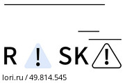 Triangular warning signs replace the letters I and A in the word risk, emphasizing caution. Ideal for safety, hazard communication, risk management, warnings, educational material, presentations. Minimalistic Concept of Risk with Exclamation Points in Triangular Warning Signs. Стоковая иллюстрация, агентство Ingram Publishing / Фотобанк Лори