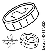 Money symbol coin with a snowflake icon. Ideal for finance, economy, winter savings, budgeting, financial planning, seasonal investments, and climate impact on finances. Line metaphor. Financial stability in diverse climates with money symbol coin and snowflake. Стоковая иллюстрация, агентство Ingram Publishing / Фотобанк Лори