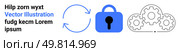 Refresh arrows, blue lock, and gears symbolizing data security, updates, and system settings. Ideal for cybersecurity, data management, software updates, IT services, system optimization, network. Secure data management concept with lock, refresh arrows, and gears. Стоковая иллюстрация, агентство Ingram Publishing / Фотобанк Лори