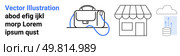 Stylish bag, storefront, and cloud storage symbols with minimalistic design. Ideal for e-commerce, digital marketing, cloud computing, mobile apps, tech startups, online shops, branding materials. Modern Bag, Shop, and Cloud Storage Concepts with Simple Vector Elements. Стоковая иллюстрация, агентство Ingram Publishing / Фотобанк Лори