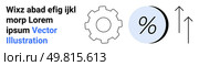 Gear, percent sign inside a circle, and upward arrows depict growth, analytics, and strategy. Ideal for business, finance, marketing, analytics, strategy, economic growth, startups Landing page. Business Growth Symbol with Gear, Percent Sign, and Upward Arrows for Success and Strategy. Стоковая иллюстрация, агентство Ingram Publishing / Фотобанк Лори