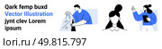 Man carrying shopping bags, portrait of a woman, and woman holding a tablet and pointing. Ideal for e-commerce, team discussions, user interface, avatars, online shopping, presentations digital art. People Engaged in Various Activities Including Shopping, Presenting Ideas, and Portrait in Minimalist Style. Стоковая иллюстрация, агентство Ingram Publishing / Фотобанк Лори