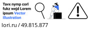 Person using a smartphone while sitting on a box. Accompanied by a magnifying glass icon and caution sign. Ideal for digital safety, research, analysis, caution, alertness, warnings, online security. Digital Analysis and Caution Illustration Featuring Person on Device with Magnifying Glass and Warning Sign. Стоковая иллюстрация, агентство Ingram Publishing / Фотобанк Лори