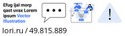 Two people shopping online, a chat bubble with ellipses, a triangular caution sign. Ideal for e-commerce, communication apps, notifications, digital marketing, web design, customer service safety. Digital Communication, Online Shopping, and Notifications Symbolized Through Simple Graphics. Стоковая иллюстрация, агентство Ingram Publishing / Фотобанк Лори