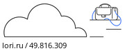 Large cloud icon and briefcase representing cloud storage and business data security. Ideal for IT solutions, data management, online storage, cloud service providers, business continuity. Cloud storage service for business data backup and management with a secure online connection. Стоковая иллюстрация, агентство Ingram Publishing / Фотобанк Лори
