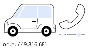 Car and telephone receiver graphics with clean lines and minimalistic style. Ideal for transport, communication, technology, automotive industry, telecommunications, graphic design, and interface. Minimalistic Design of a Car and Telephone Receiver with Simple Line Art and Color Accents. Стоковая иллюстрация, агентство Ingram Publishing / Фотобанк Лори