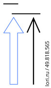 Black and blue geometric arrows pointing upwards with horizontal lines. Ideal for navigation, direction, growth, progress, development, achievement, increase. Line metaphor. Simple Geometric Arrows with Horizontal Lines in Black and Blue for Direction and Growth Themes. Стоковая иллюстрация, агентство Ingram Publishing / Фотобанк Лори