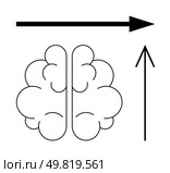 Brain image with arrows indicating upward and forward motion. Ideal for themes of progress, success, innovation, motivation, education, personal growth, mental development. Line metaphor. Conceptualization of Brainpower and Forward Thinking with Brain Image and Directional Arrows. Стоковая иллюстрация, агентство Ingram Publishing / Фотобанк Лори