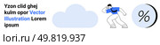 Businessman looking ahead, large cloud shape, and a percentage symbol. Ideal for business, finance, marketing, data analysis, cloud computing, search optimization, presentations. Landing page. Businessman Searching Cloud Percentages Graphic for Analytics and Marketing. Стоковая иллюстрация, агентство Ingram Publishing / Фотобанк Лори