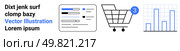 Document with annotations, shopping cart with three notifications, and a bar chart. Ideal for e-commerce, analytics, reporting, data visualization, business intelligence, notifications. Shopping Cart with Notification, Document with Annotations, and Bar Chart Analysis. Стоковая иллюстрация, агентство Ingram Publishing / Фотобанк Лори