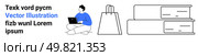 Person sitting and using a laptop, next to a shopping bag and stacked books. Ideal for online learning, e-commerce, remote work, digital purchases, education, virtual libraries, content creation. Person Using Laptop, Shopping Bag, and Stacked Books Representing Online Learning and E-commerce. Стоковая иллюстрация, агентство Ingram Publishing / Фотобанк Лори