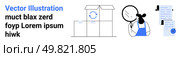 Box with a recycling symbol, quality inspector with magnifying glass, and signed documents. Ideal for shipping, logistics, quality control, warehouse management, documents verification, e-commerce. Warehouse Logistics and Quality Control Vector Art for Digital and Print Applications. Стоковая иллюстрация, агентство Ingram Publishing / Фотобанк Лори
