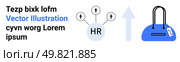 HR icon with connecting lines to three people icons, upward arrow symbolizing growth. Blue duffel bag with tag. Ideal for HR systems, business growth, interconnectedness, career progression, travel. Abstract Representation of HR Connections and Growth with Duffel Bag in Blue. Стоковая иллюстрация, агентство Ingram Publishing / Фотобанк Лори
