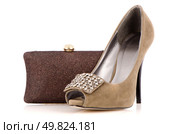 Female shoe and handbag on a white reflective background. Стоковое фото, агентство Ingram Publishing / Фотобанк Лори