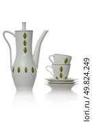 Coffe set on white reflective background. Стоковое фото, агентство Ingram Publishing / Фотобанк Лори