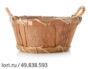 Wooden wattled basket isolated on a white background. Стоковое фото, агентство Ingram Publishing / Фотобанк Лори