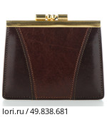 Brown leather purse isolated on white background. Стоковое фото, агентство Ingram Publishing / Фотобанк Лори