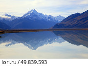 reflection of mount cook at lake pukaki, New Zealand. Стоковое фото, агентство Ingram Publishing / Фотобанк Лори