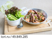 Thai Style Spicy Salmon salad with fresh vegetable. Стоковое фото, агентство Ingram Publishing / Фотобанк Лори