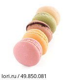 Colorful French Macarons on the white background. Стоковое фото, агентство Ingram Publishing / Фотобанк Лори