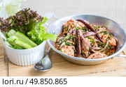 Thai Style Spicy Salmon salad with fresh vegetable. Стоковое фото, агентство Ingram Publishing / Фотобанк Лори