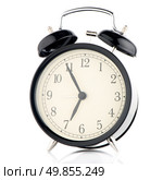 Old fashioned alarm clock on white background. Стоковое фото, агентство Ingram Publishing / Фотобанк Лори
