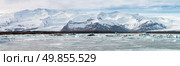 Panorama of vatnajokull Glacier Jokulsarlon lagoon Iceland. Стоковое фото, агентство Ingram Publishing / Фотобанк Лори