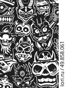 Numerous skulls arranged on a dark background, creating a striking and eerie display. Стоковое AI-изображение, AI-художник Данила Большаков / Фотобанк Лори