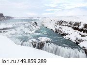 Gulfoss Golden Falls waterfall Iceland in winter. Стоковое фото, агентство Ingram Publishing / Фотобанк Лори