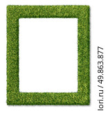 Grass frame or green turf matted as a dimensional decorative icon of nature and the environment as a golfing concept or summer gardening with a blank empty center area on a white background. Стоковое фото, агентство Ingram Publishing / Фотобанк Лори