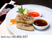 chinese rolls with meat on the plate. Стоковое фото, агентство Ingram Publishing / Фотобанк Лори