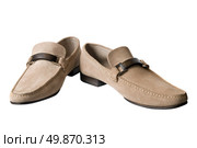light brown male leather shoes isolated on white. Стоковое фото, агентство Ingram Publishing / Фотобанк Лори