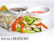 chinese rolls with vegetables on the plate. Стоковое фото, агентство Ingram Publishing / Фотобанк Лори