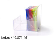 Color floppy disks in box isolated on white. Стоковое фото, агентство Ingram Publishing / Фотобанк Лори