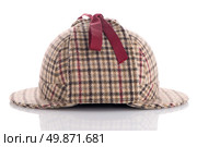 British Deerhunter or Sherlock Holmes cap on white background. Стоковое фото, агентство Ingram Publishing / Фотобанк Лори