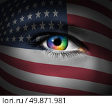 American culture and a symbol of military heroes and the patriotic brave rescue first responders from the Unites States of America with a close up of a human eye. Стоковое фото, агентство Ingram Publishing / Фотобанк Лори